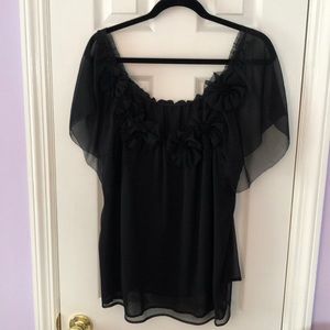Black sheer top with flower details